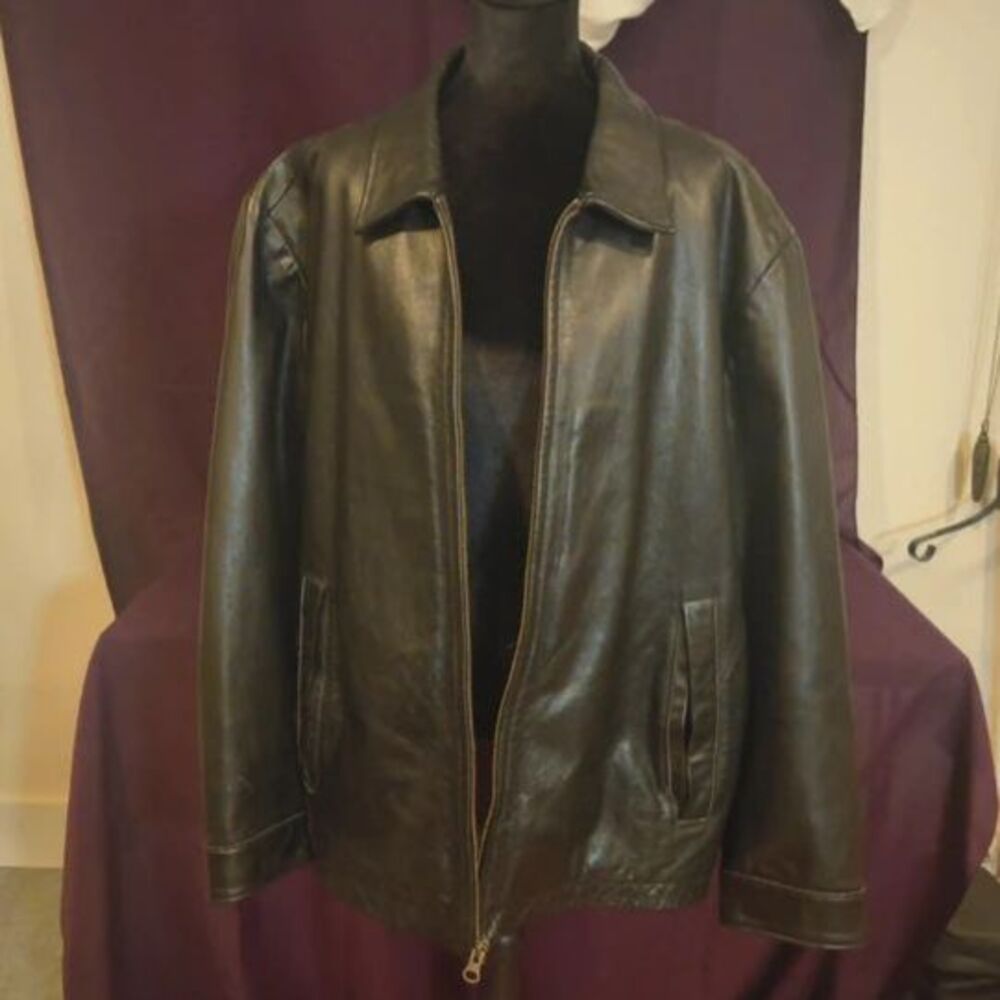Vintage Old Gap Black Leather Jacket Men's XL 90s Streetwear Boxy Fit Grunge